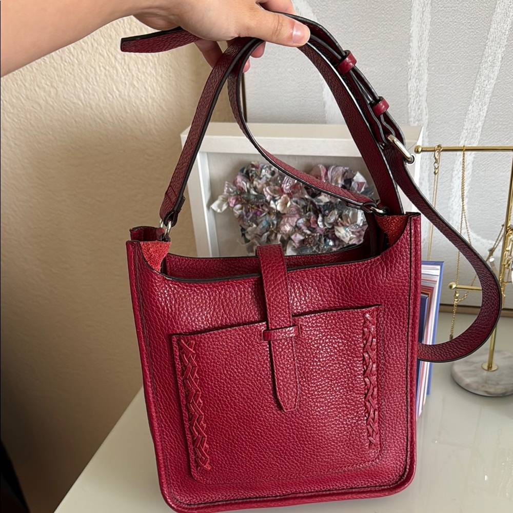 Rebecca Minkoff Whipstitch Unlined Feed Pebbled Red Leather Crossbody Bag